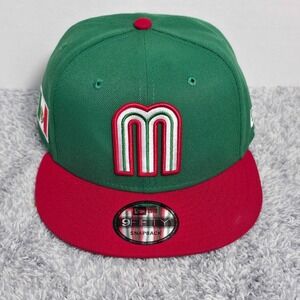 New Era 9FIFTY Mexico Baseball Snapback Hat Cap Green Red Mexican Flag Patch NWT